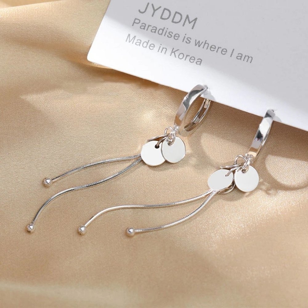 *NEW 925 Sterling Silver Coin Tassel Hoop Earrings - Picture 3 of 9